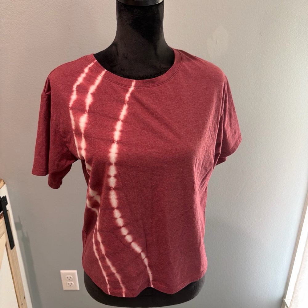 art class Maroon Tie-Dye Cropped Short Sleeve Tee Effortless Style Boho Soft 14